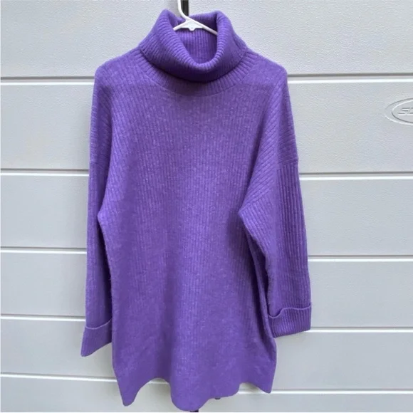 & Other Stories Oversized Turtleneck Knit Sweater Ribbed Alpaca Blend Purple - Picture 2 of 9